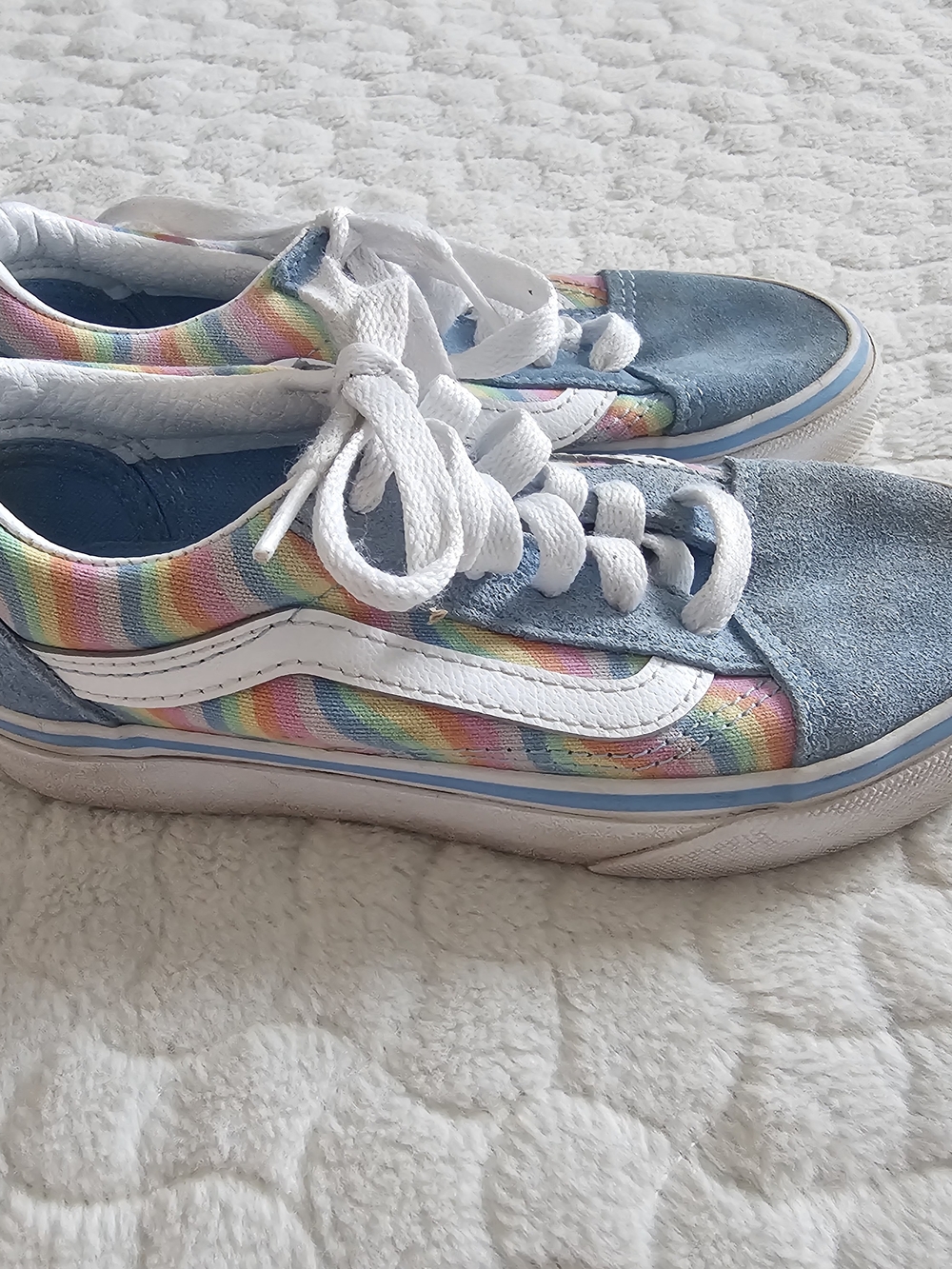 Vans Girls' Light Blue Suede Rainbow-Trim Lace-Up Sneakers 12 - Picture 2 of 9